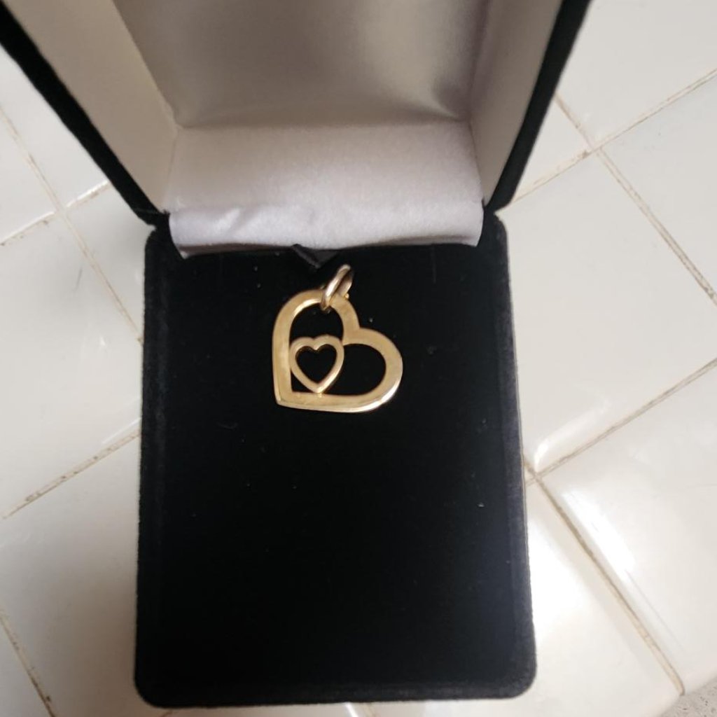 14k Yellow Solid Gold Double Heart Pendant Made In Italy 3.85 G